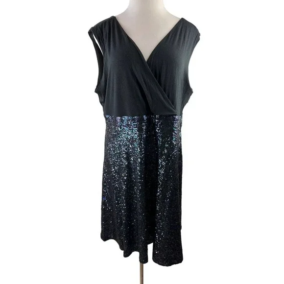 Torrid Special Occasion Black Sequin Skater Dress Black Women's Plus Size 24 - Picture 2 of 10